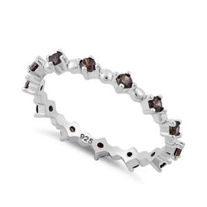 Sterling Silver Eternity Thin Smoky Topaz CZ Ring New